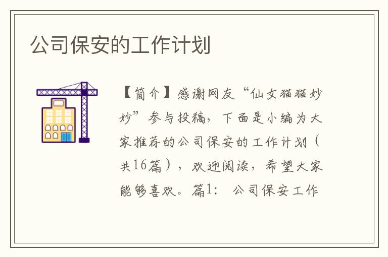 公司保安的工作计划