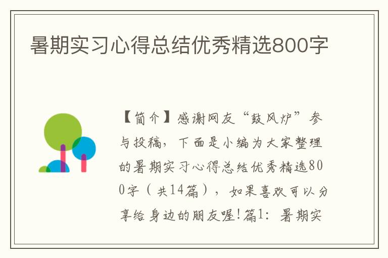 暑期实习心得总结优秀精选800字