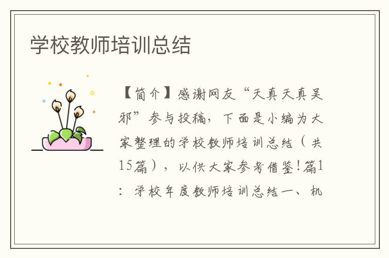 学校教师培训总结