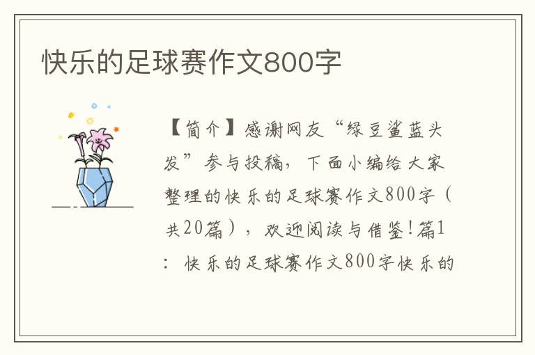 快乐的足球赛作文800字